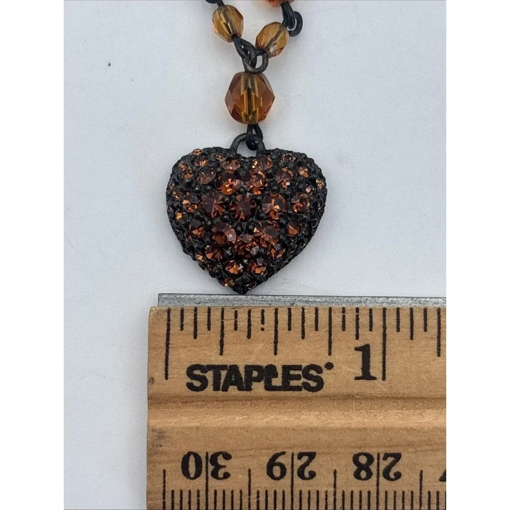 Vintage Roxanne Assoulin amber glass bead & rhinestone heart‎ 18